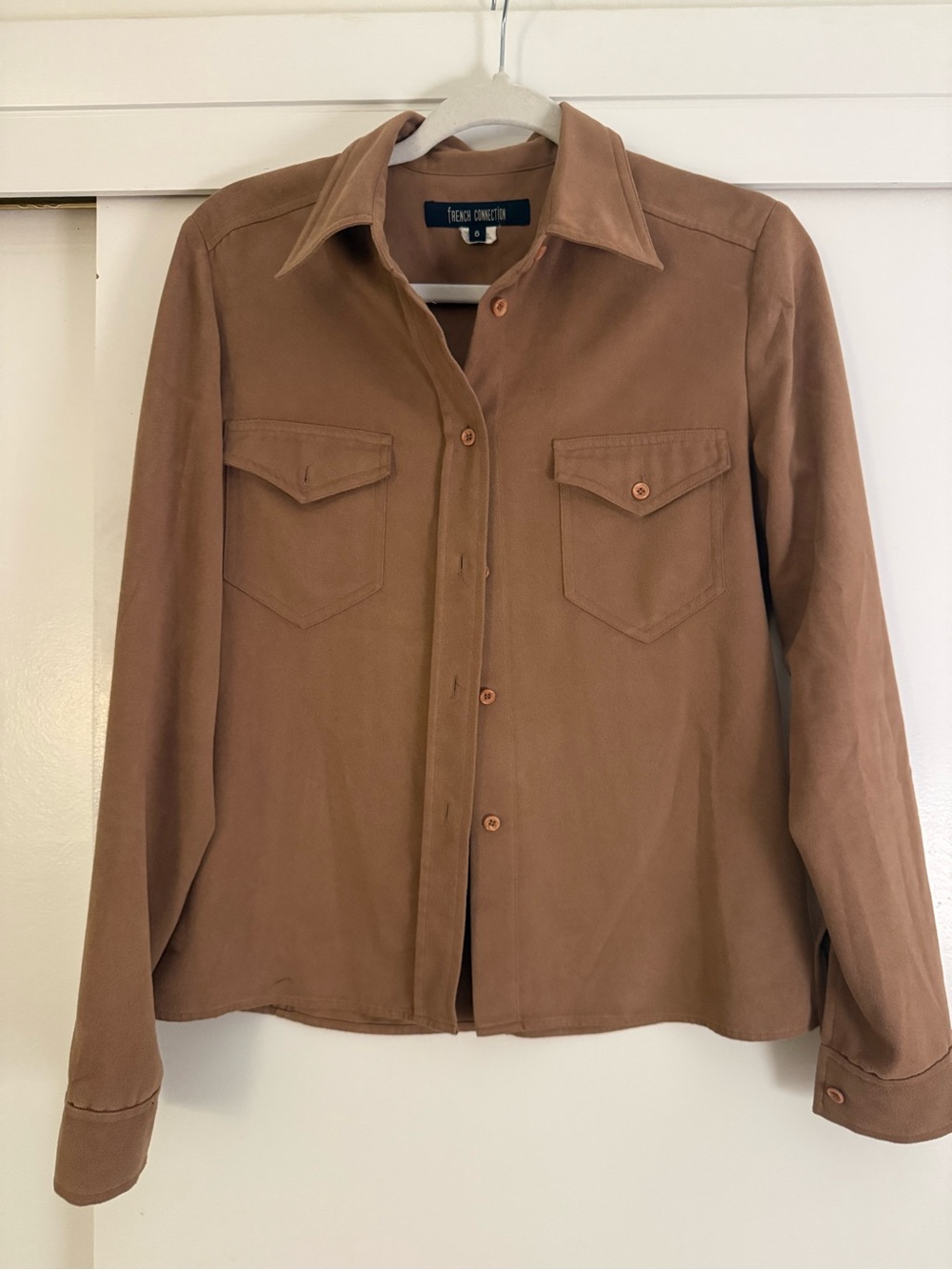 French Connection Tan-Brown Button Front Shirt Jacket